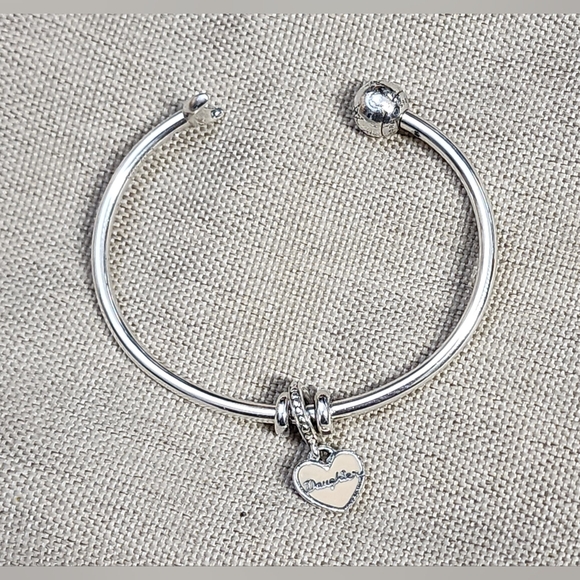 PANDORA OPEN CUFF MOON AND STARS BRACELET W/CHARM & STOPPERS - Picture 1 of 11